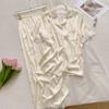 High-end leopard print light luxury fashion printed ice silk satin pajamas women's summer casual short-sleeved trousers set