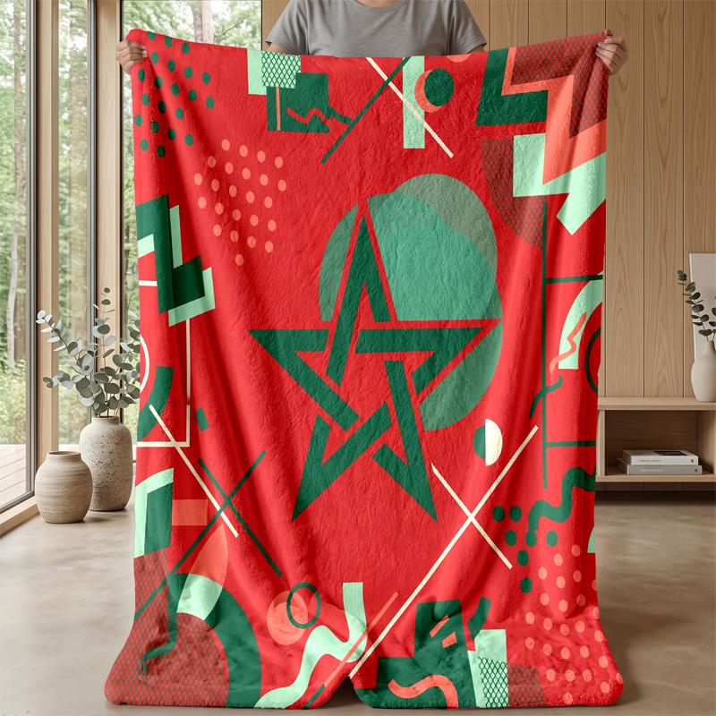 Morocco Football Printed Flannel Blanket Skin Friendly Warm Decorative Throw for Indoor Couch Bed Daily Use