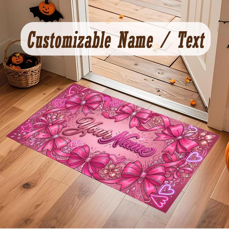 Neon Colorful Theme Crystal Velvet Floor Rug Personalized Custom Name Text Warm Carpet Home Decoration