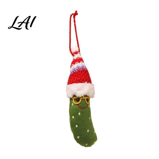 Festive Party Tree Decor Christmas Pickle Ornament for Tree Plush Decoration with Santa Hat Soft Charms Funny Green Cucumber Hanging German
