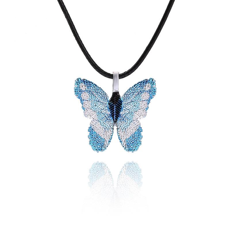 Cute Colorful Butterfly Necklace For Women Girls Natural Real Leaf Cut Butterflies Shape Aesthetic Rope Pendant Necklace Jewelry