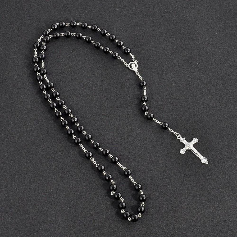 Vintage Style Rosary Beads Pendant Chain Imitation Pearl Religious Pendants Christian Jewelry