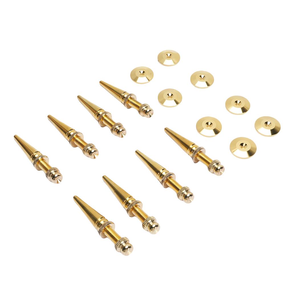 8Pcs Speaker Spikes Copper Shockproof Isolation Foot Set with Base Pad Adjustable Height for Subwoofer Turntable