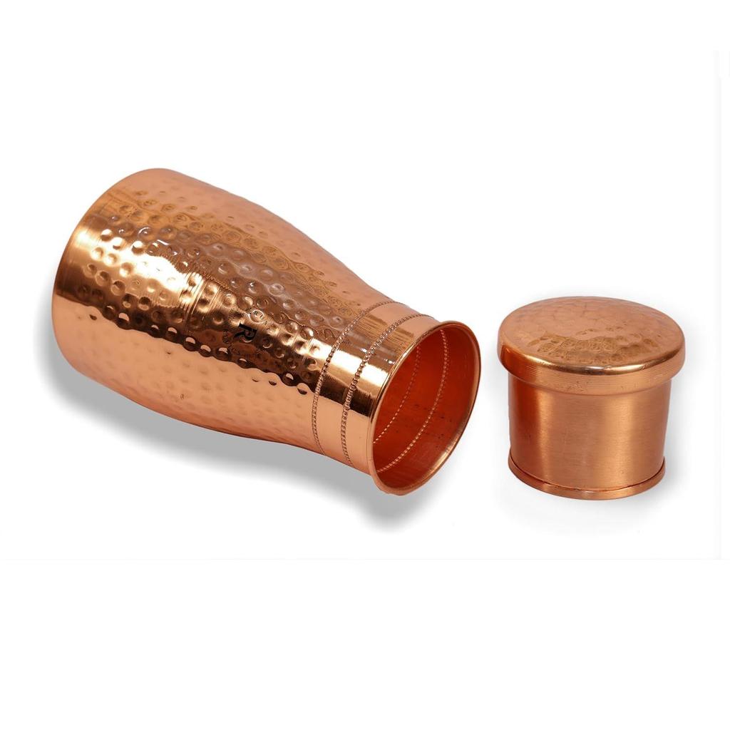 Hammered Copper Water Bottle Jar - 1L | With Inbuit Glass In Lid | Antique Hammered Design