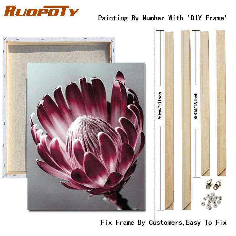 RUOPOTY DIY Frame Oil Painting By Numbers Flower Unique Gift On Canvas Wall Art Picture By Numbers For Living Room