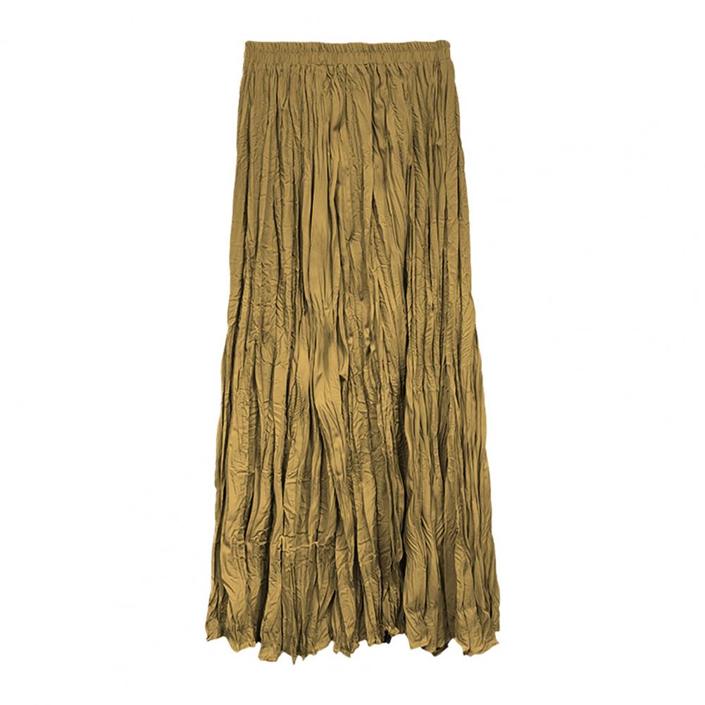 Women Maxi Skirt Elastic High Waist A-Line Pleated Skirt Solid Color Flowy Hem Draped Dance Skirt Work Leisure Daily Wear