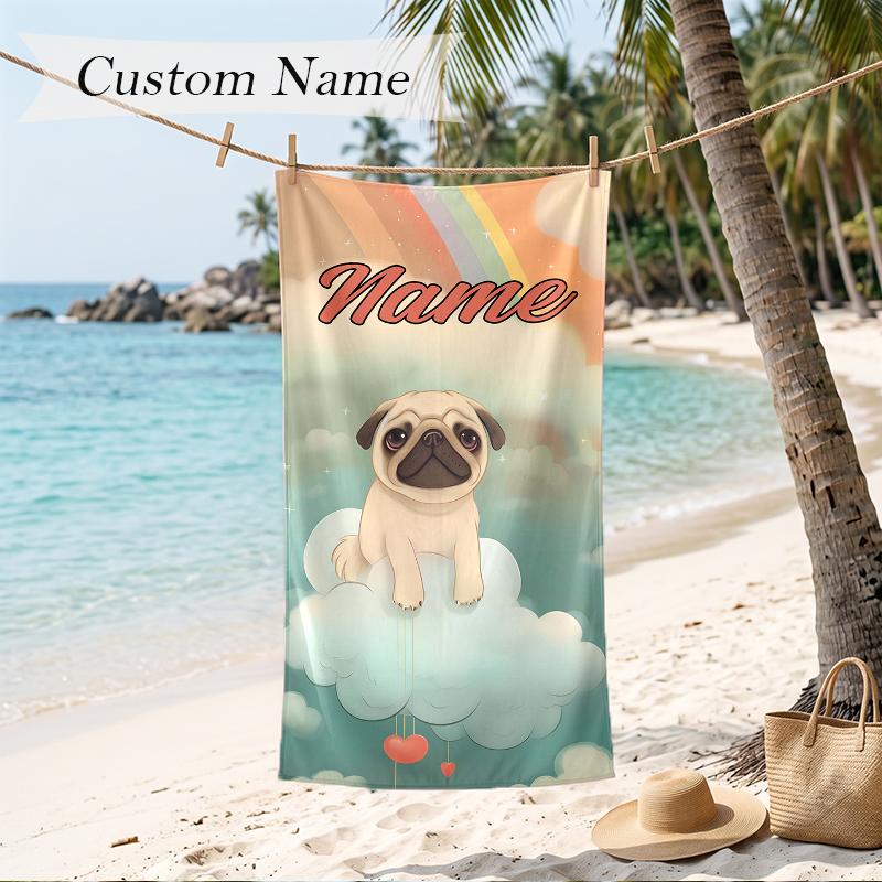 Cute PUPPY Custom Name Printed Beach Towel Personalized Soft Towel For Swimming Beach Travel