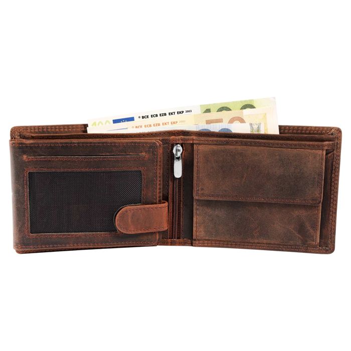 Portefeuille homme - AKZENT - RFID horizontal tête de mort - Cuir véritable - Marron - Bouton-pression