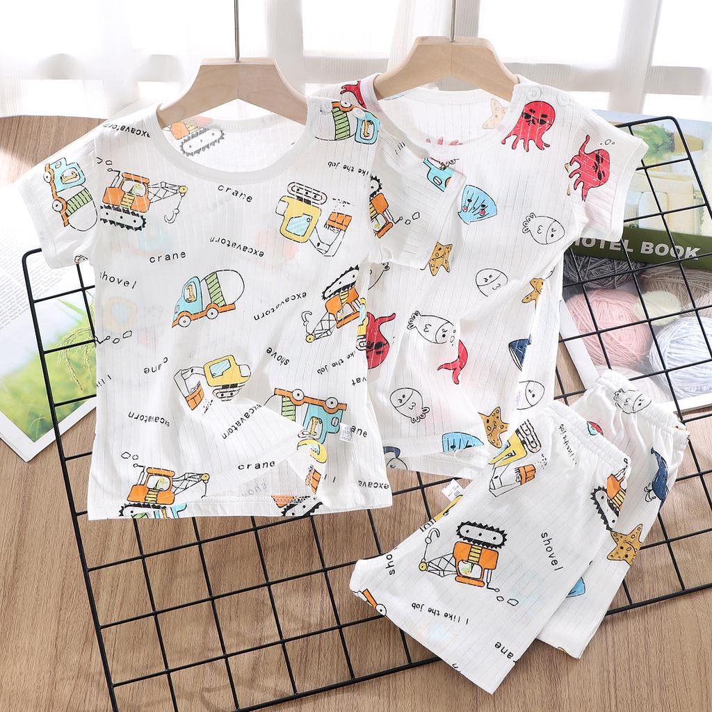 Летний детский комплект с короткими рукавами, хлопковые шорты для мальчиков и девочек для детей
