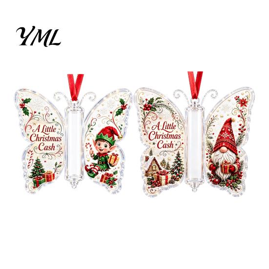 Decorative Keepsake for Home 2Pcs Acrylic Butterfly Money Holder Hanging Ornaments, Cash Pendant Christmas Stylish Tree Window Hanging, Unique