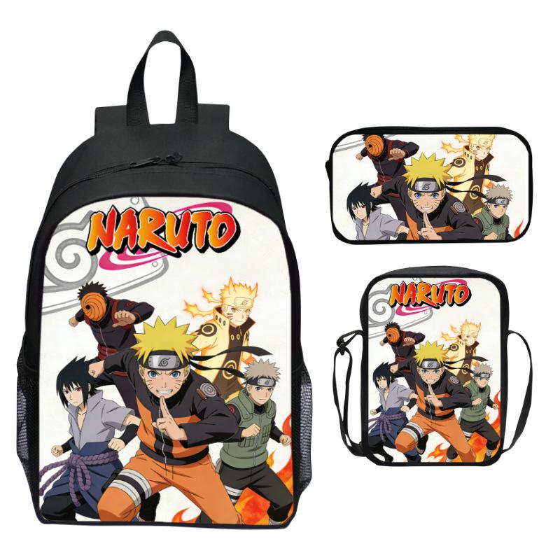 Naruto Anime 3-Piece Backpack Set Printed Cartoon Elementary School Bag Lightweight Multi-Pocket