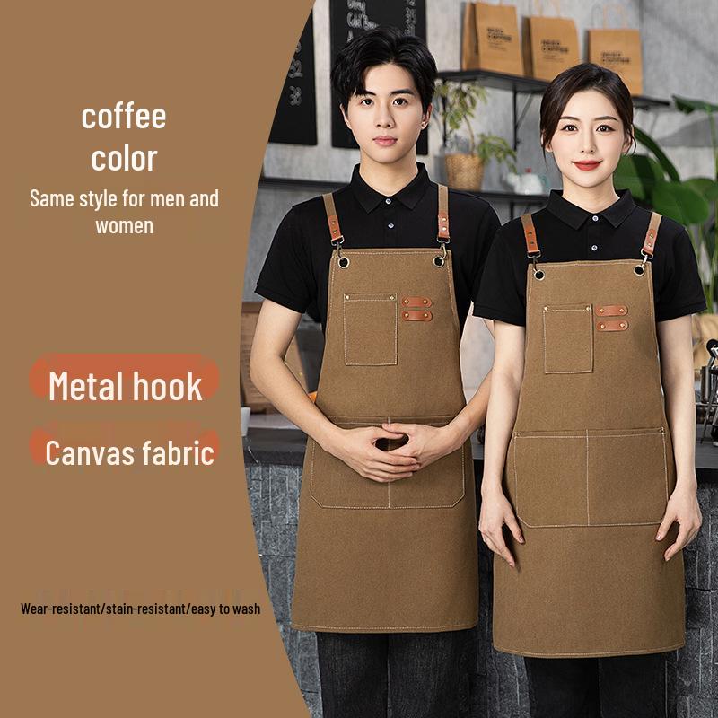 Canvas Kitchen Apron - Thick, Printed Waist Apron for Cafe, Waiter, and Milk Tea Shop