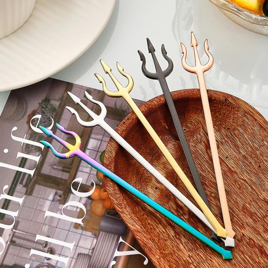 Вилка для фруктов, антикоррозийная, многоразовая, легко моется, красивая, элегантная, многоцветная, металлическая вилка для десерта из нержавеющей стали, кухонные принадлежности