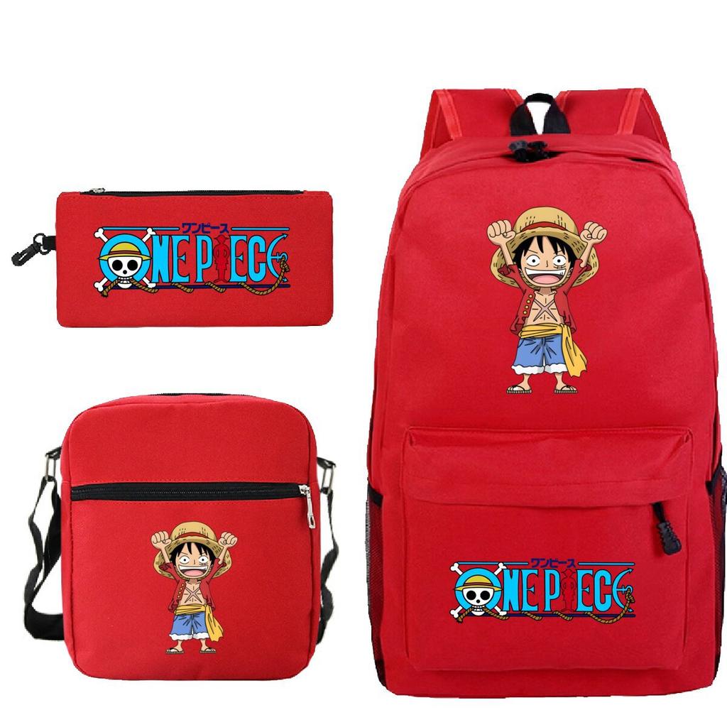 New Animation One Piece Printed Backpack for Primary and Secondary School Students Large Capacity School Bag Combination Three-piece Set