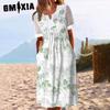 GMXIA Summer Dress with Pockets Anti-Pilling Popular Floral Print Cocktail Tunic Long Streetwear Dressy Outfits