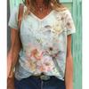 Floral Print T-shirt V-neck Print Women's Short Sleeved T-shirt Top