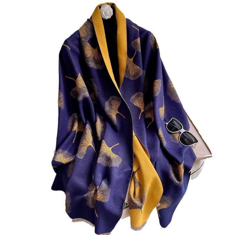 Double-sided Ginkgo Biloba Cashmere Scarf Women's Summer Air-conditioned Room Shawl Winter Thickened Warm Versatile Long Scarf
