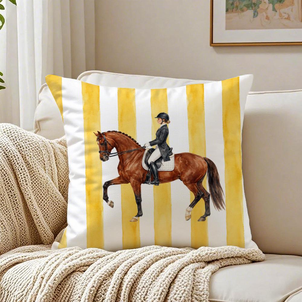 Equestrian Throw Design Striped Pattern Pillow Case Organic Short Plush Cushion Covers Breathable Washable WrinkleResistant