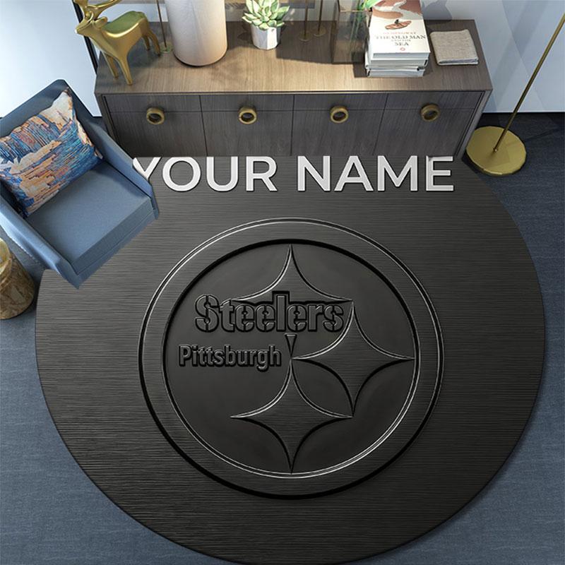 Custom Name,Pittsburgh Steelers pattern round rug,Carpet Rug for Living Room Bedroom Playroom ,Non-slip Floor Mat,Holiday Gifts and Birthday Gifts.