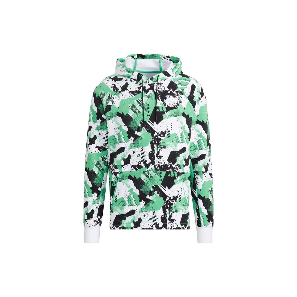 Adidas Graphic Print Pullover Hoodie Men Tops Green H13810