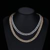 Mens 10mm Flat Cuban Link Chain Necklace Bracelet Set With Full Zircon Pave T-Square Pendant Gold Or White Plated