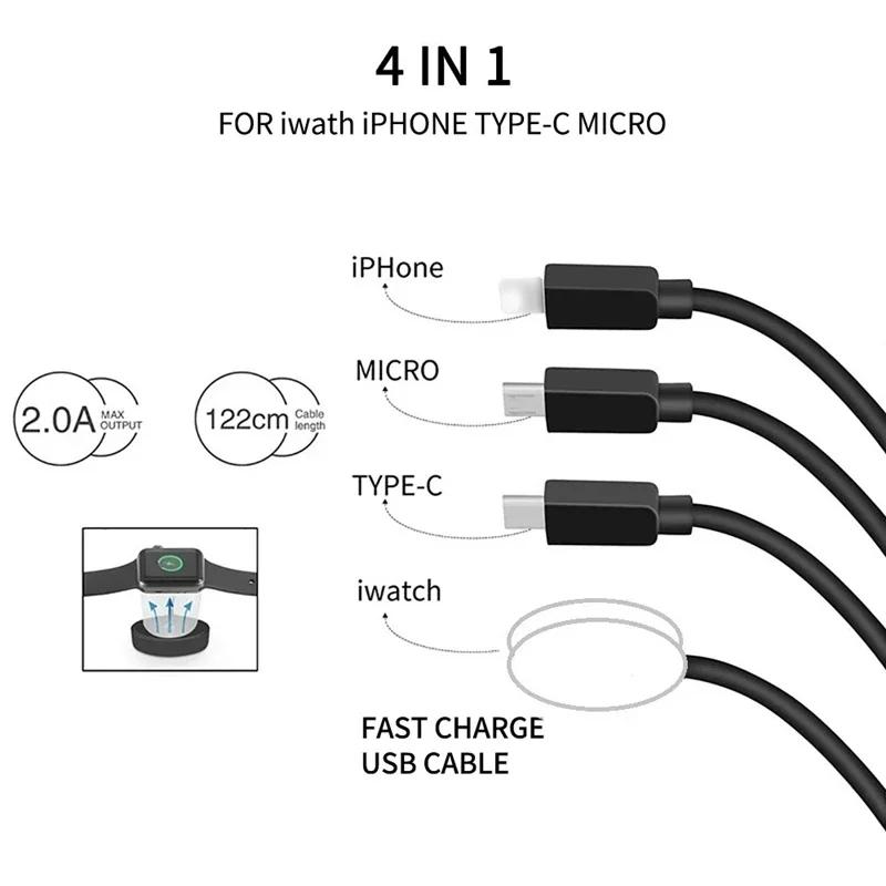 4 в 1 USB Type C PD кабель для зарядки iPhone/Android Fast Watch Магнитное беспроводное зарядное устройство для Apple Watch IWatch 1-9 Ultra SE
