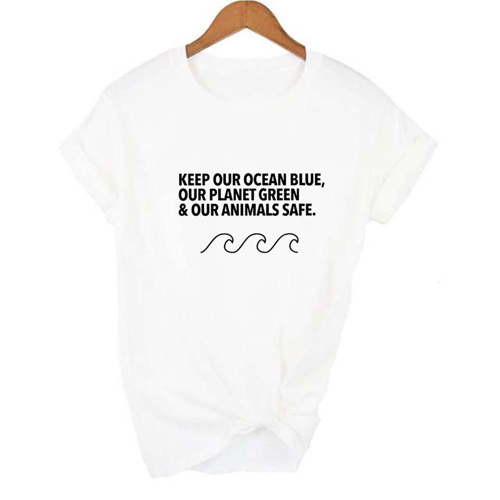 Keep Our Ocean Blue Clean Plastic Free Women T Shirt Protect The Earth Slogan Summer