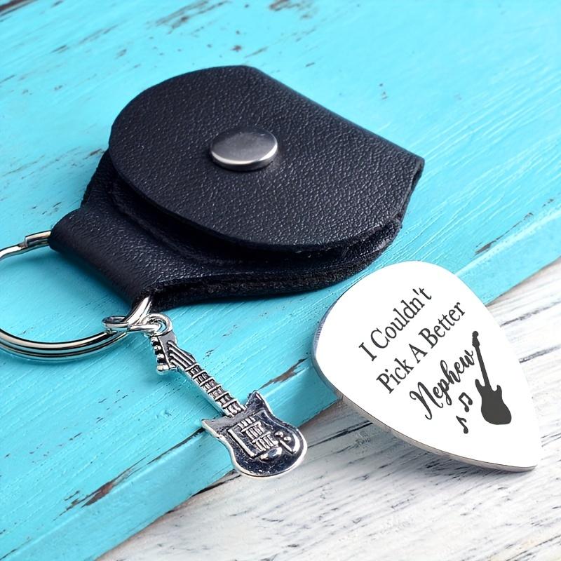 Набор из 3 брелоков: Медиатор из нержавеющей стали, кулон и кожаный чехол - Современный, простой дизайн, идеальный подарок-брелок для любителей музыки