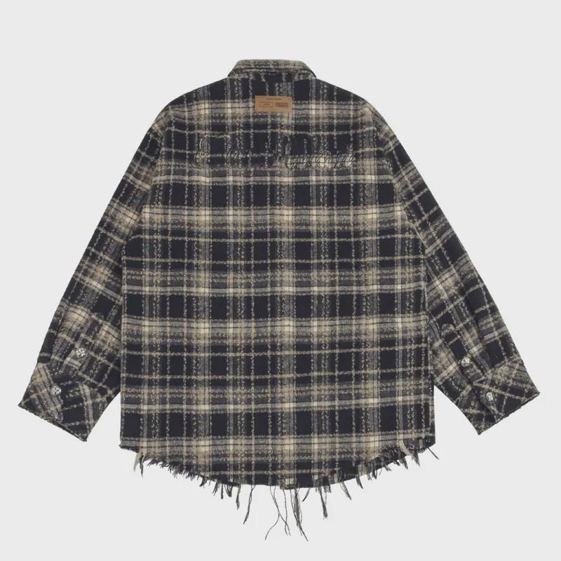 Мужская модная красная клетчатая куртка-рубашка с необработанным краем - в стиле американского ретро-хип-хопа со свободным кроем и карманом