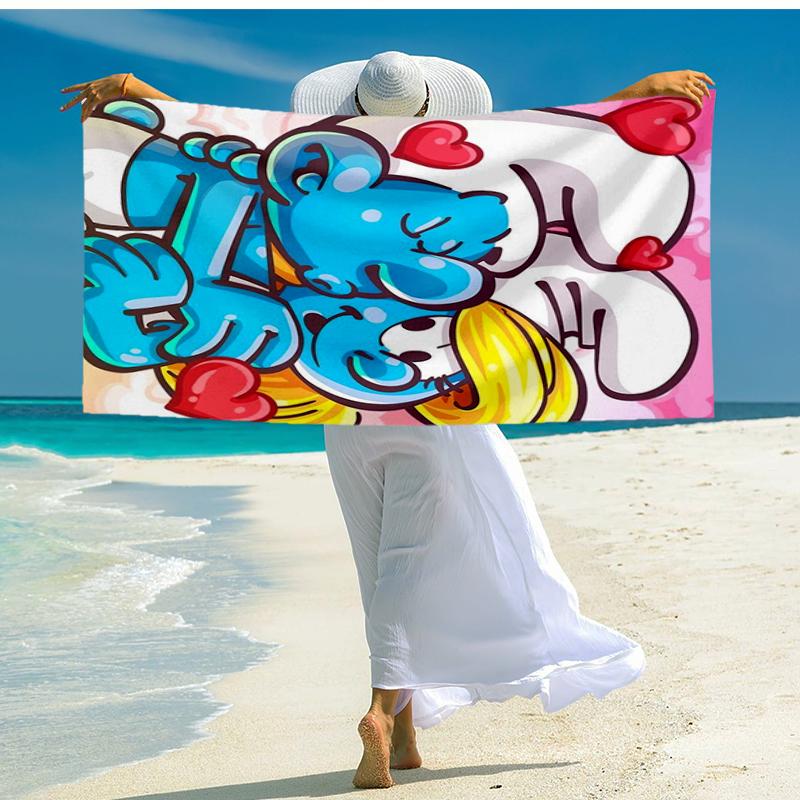 Ultra-Soft Beach Towel with The Smurfs Theme,Ideal for Pool - Camping, Diving - Perfect Travel Essential, Vibrant Beach Towel.