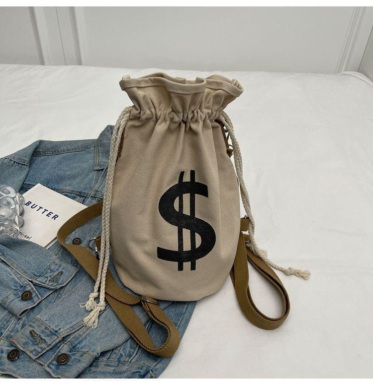 Women's Large Capacity Canvas Drawstring Backpack: Multifunctional, Fashionable, Versatile Single Shoulder & Crossbody Bucket Bag