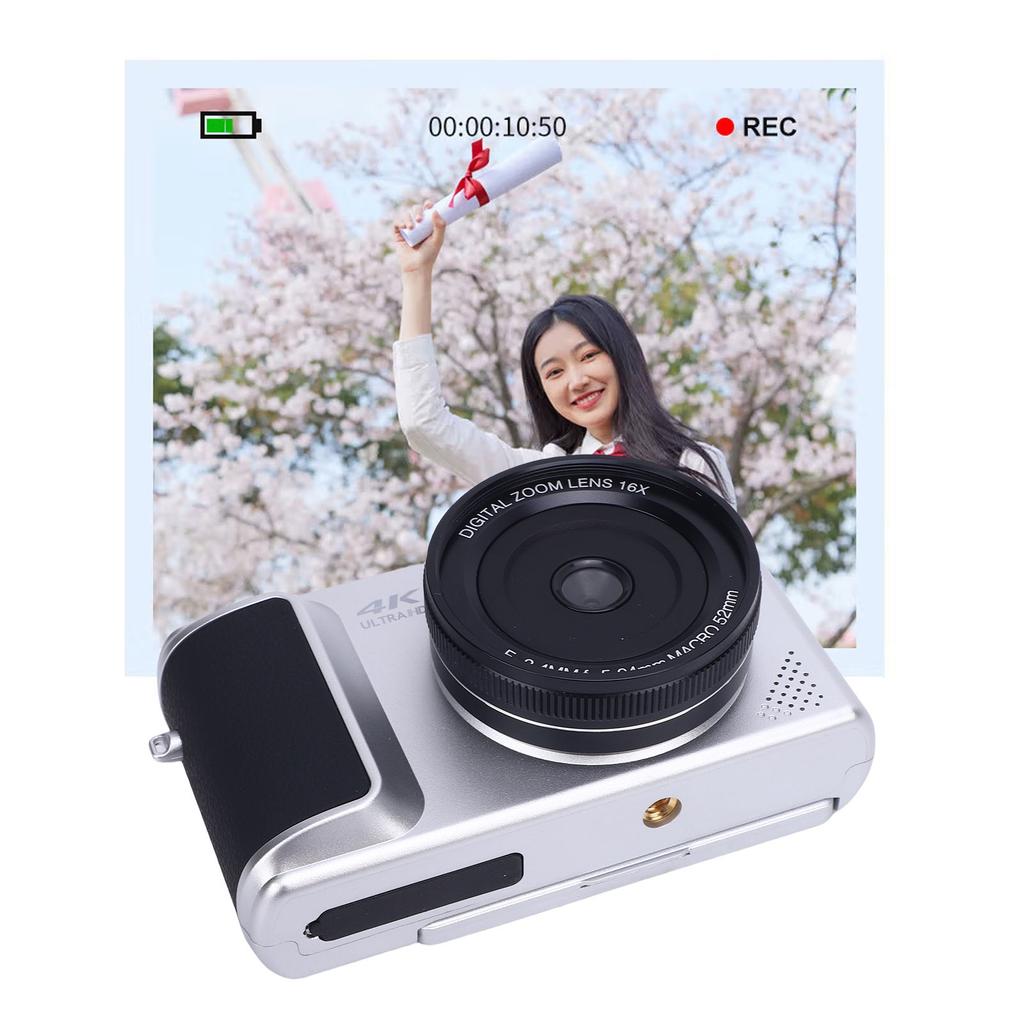 4K Digital Camera for Photography 6 P HD Auto 16X Digital Zoom Retro Mirrorless Video Camera with Screen for Travel