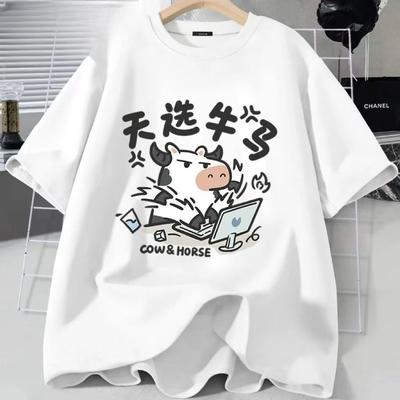 Футболка с короткими рукавами, женская, хлопковая, с рисунком из мультфильмов, популярная летняя футболка с коротким рукавом