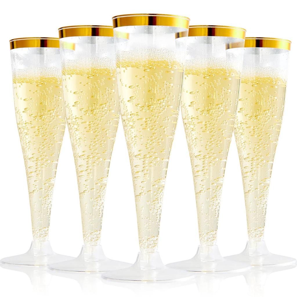 10PCS Disposable 4.5oz Plastic Champagne Flute Cup For Wedding Party Cocktail Wine Glasses Clear Plastic Stemware For Banquet Event KTY
