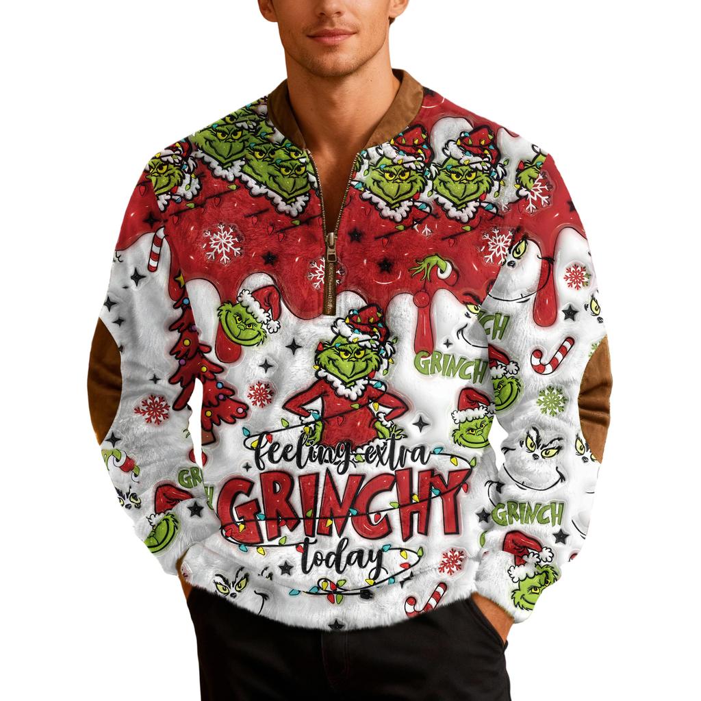 Мужские рождественские толстовки на молнии, рождественские пуловеры с воротником-стойкой