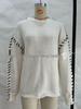 Loose Casual Solid Color Round Neck Knit Pullover with Drawstring Design - Women's Long Sleeve Sweater Top