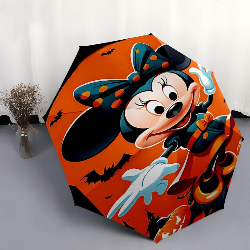 Halloween, Minnie Mouse Themed Automatic Opening and Closing Umbrella, Brightly Colored 8-rib Portable Umbrella, Suitable for Men and Women