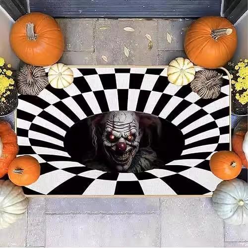 Коврик для пола Visual Vertigo, нескользящий, с изображением клоуна на Хэллоуин, простой в уходе, коврик для двери, коврик для ног, крышка люка, страшная гримаса