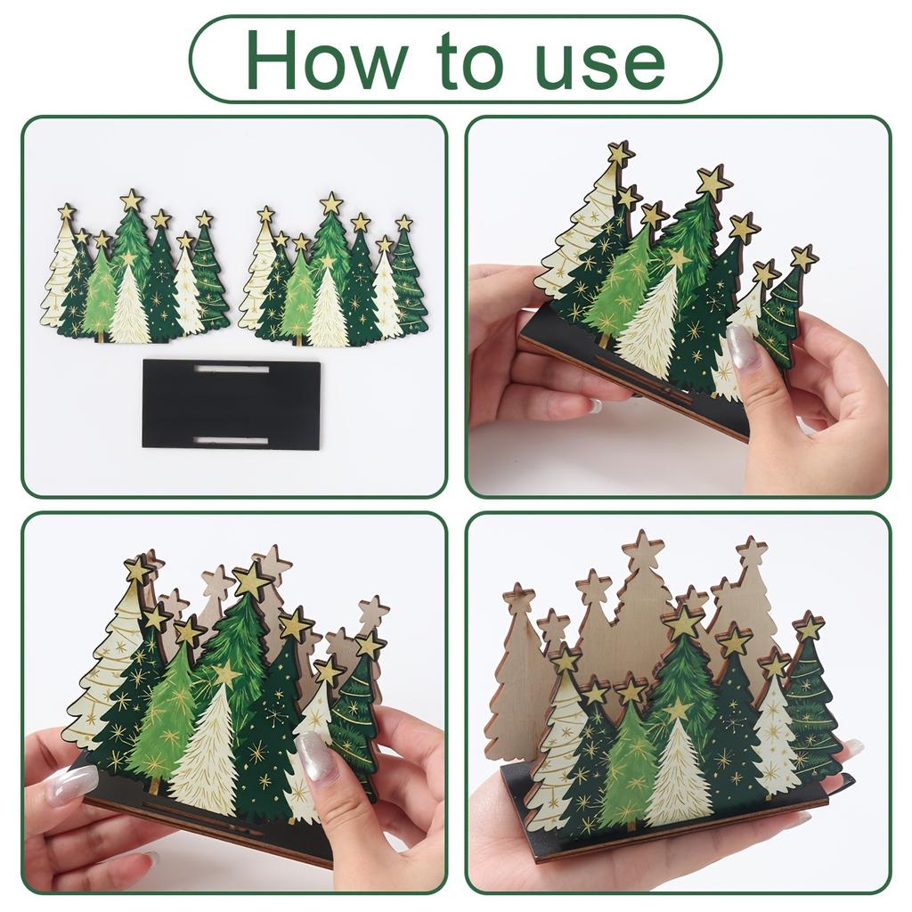 Green Christmas Wooden Napkin Holder 2D Flat Tree Design Decorative Napkin Dispenser Holiday Table Decoration Kitchen Dining Room Home Decor