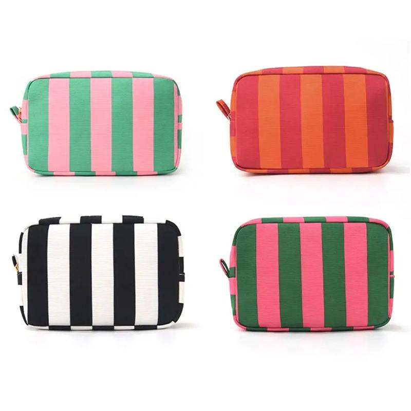 Durable Corduroy Storage Bag Stripe Design Makeup Train Cases High Capacity Travel Makeup Bag