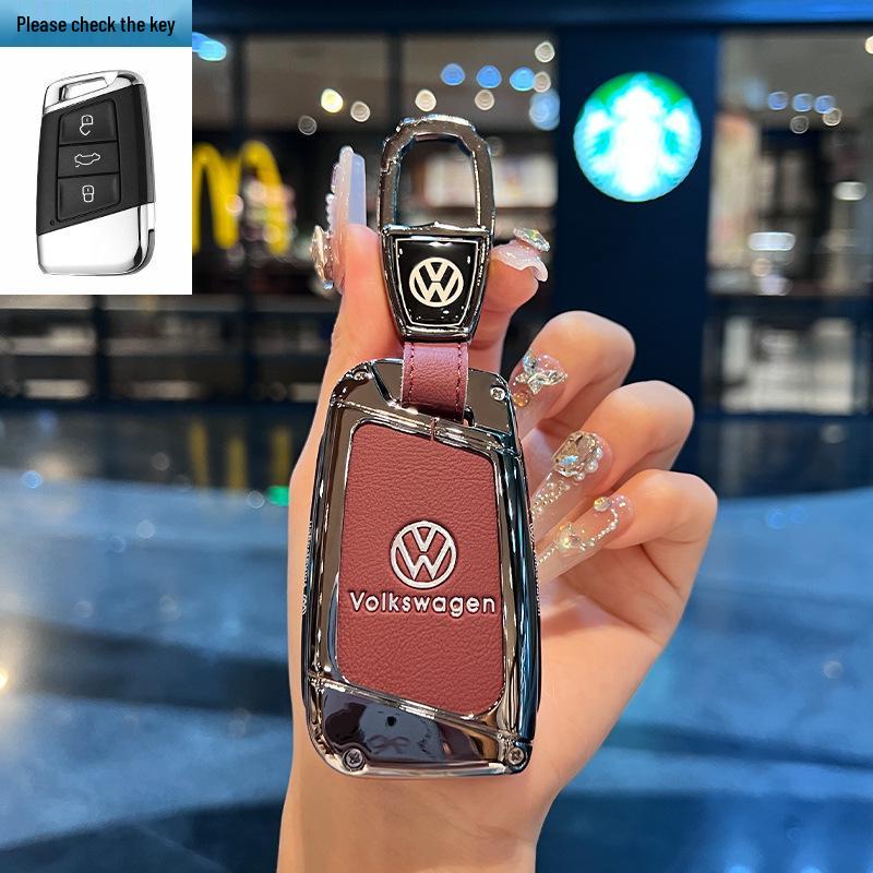 Чехол для ключей Volkswagen для Teramont, ID3, Tayron, ID4, Golf 8, Lamando - Металлическая и кожаная оболочка.