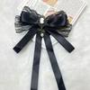 Fabric Black Lace Bow Pearl Brooch Elegant Women Shirt Collar Pins Corsage Mourning Brooch Jewelry Brooch Hair Clip Dual-Purpose