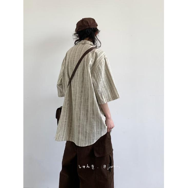 Мужская рубашка с короткими рукавами и буквами в японском стиле Гонконга, свободная рубашка для мужчин и женщин, летняя модная универсальная повседневная куртка