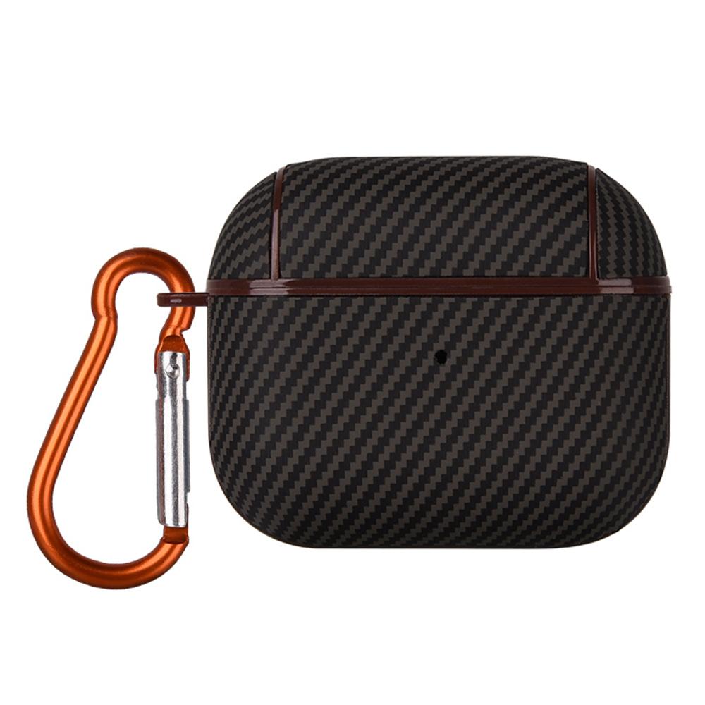 Для Apple AirPods 3 Защитный чехол Текстура углеродного волокна Наушники ПУ кожа Жесткий кейс из поликарбоната с крючком