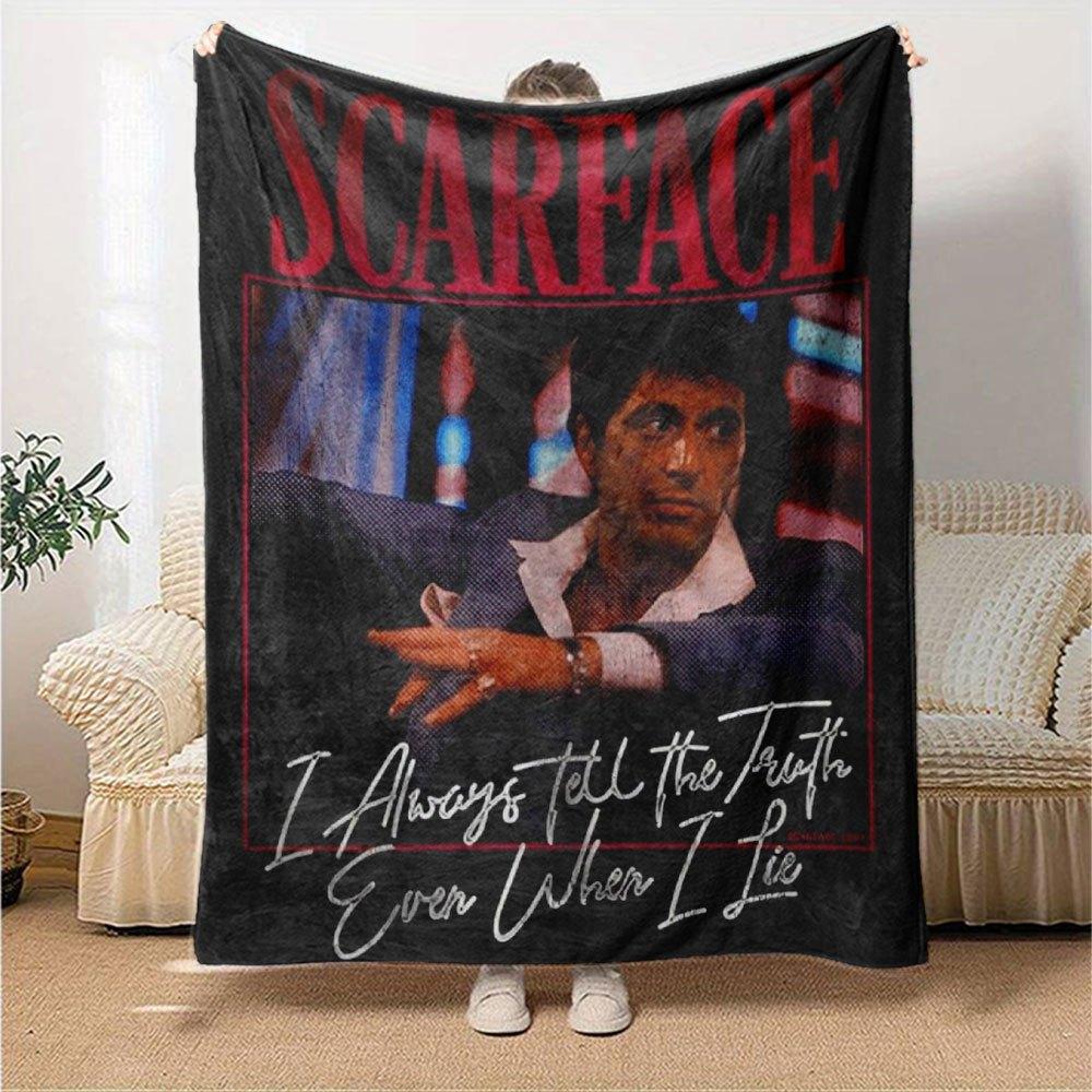1pc Scarface-Inspired Flannel Blanket - Soft Cozy All-Season Throw for Bedroom, Sofa, Camping, Travel - Perfect Gift for Movie FansB46