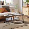 Coffee Tables, Set of 2, Marble Look, Chipboard, Metal, Round, Stackable, White