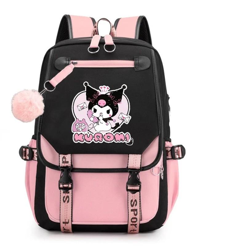 Kuromi Cartoon Print Backpack Teens Students Laptop Bag 13-inch Compatible Durable Oxford Fabric Unisex School Travel