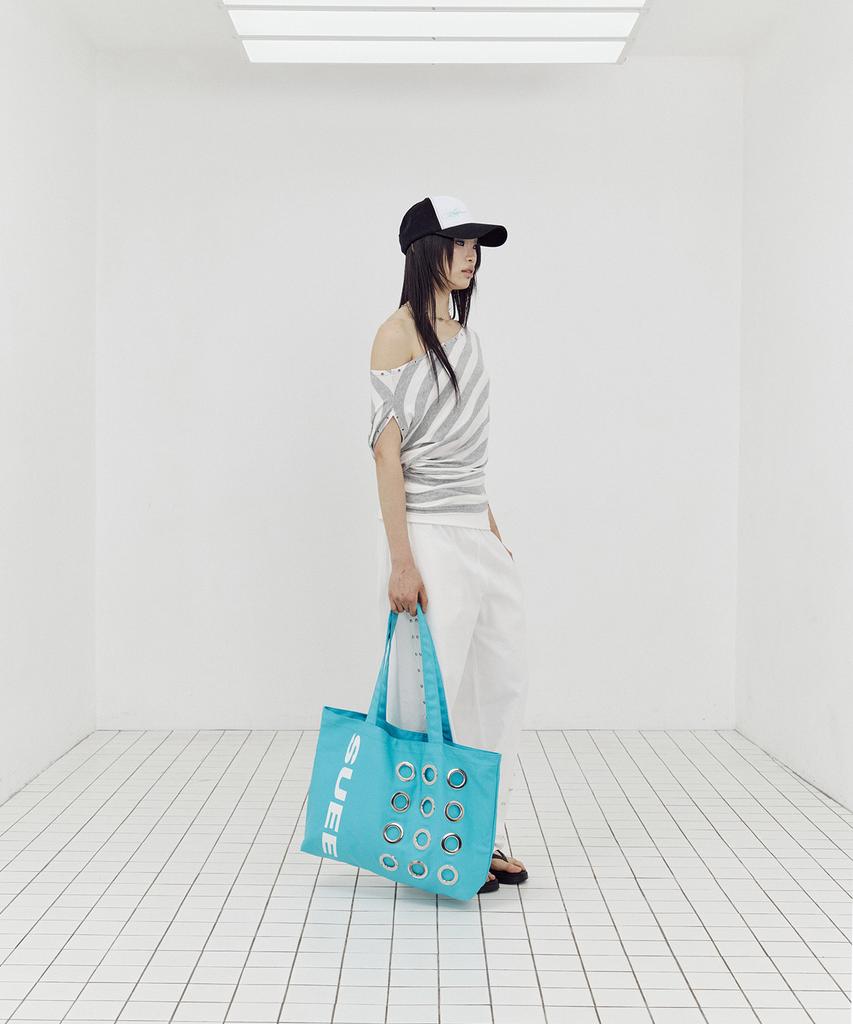 SETUP-EXE Stripe Eyelet Drape Top / White