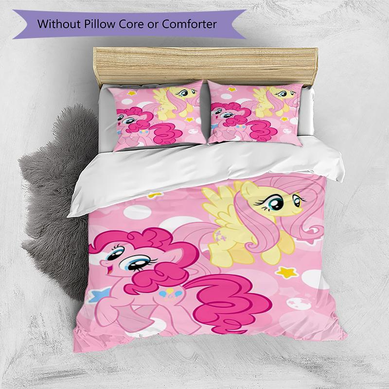 3pcs My Little Pony4 Design Cover Set - HD Printed Bedding with 1 Cover and 2 Pillowcases - Perfect for Home and Dorm Decor