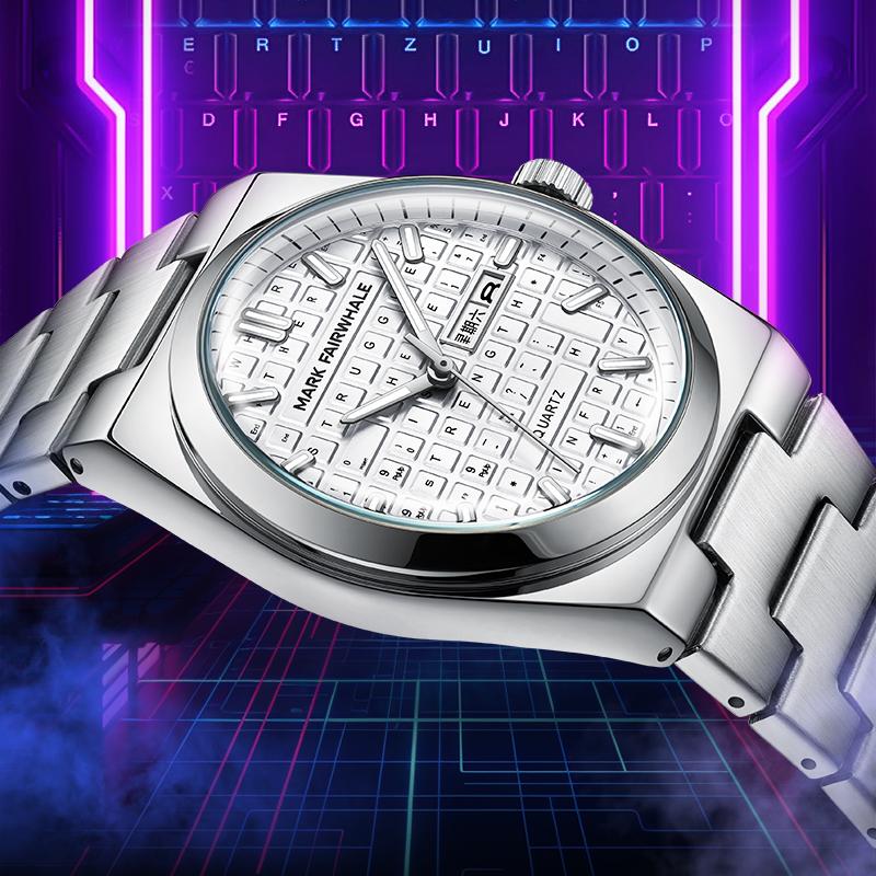 Mark Fairwhale  Quartz Watch for Men 40mm Stainless Steel Case Analog Wristwatch 30m Waterproof Business Date Display